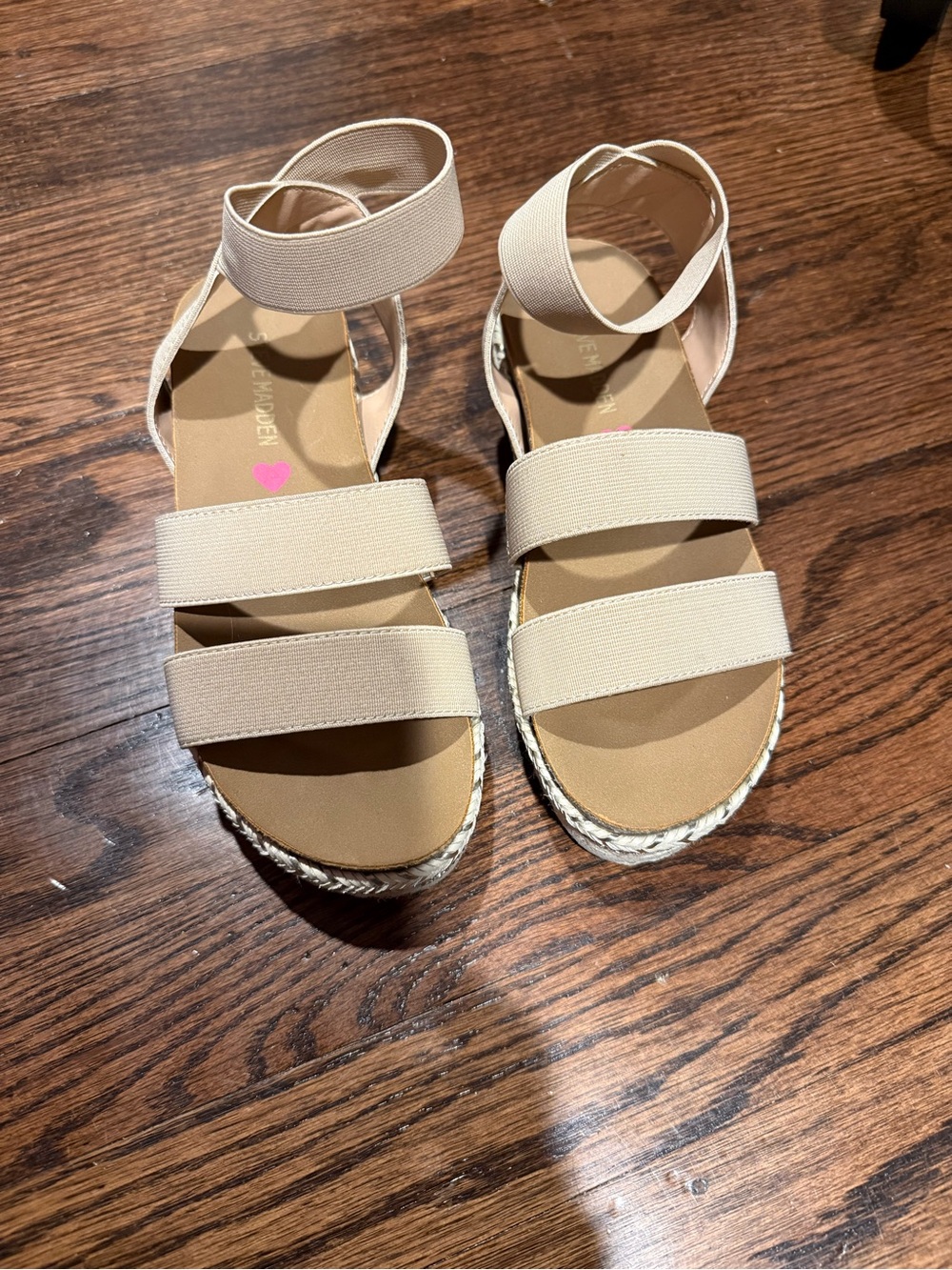 Steve Madden Girls Beige Elastic-Strap Espadrille Sandals
